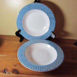 Jonathan Adler silver & blue greek key bowls- pair of 2 (W5104)